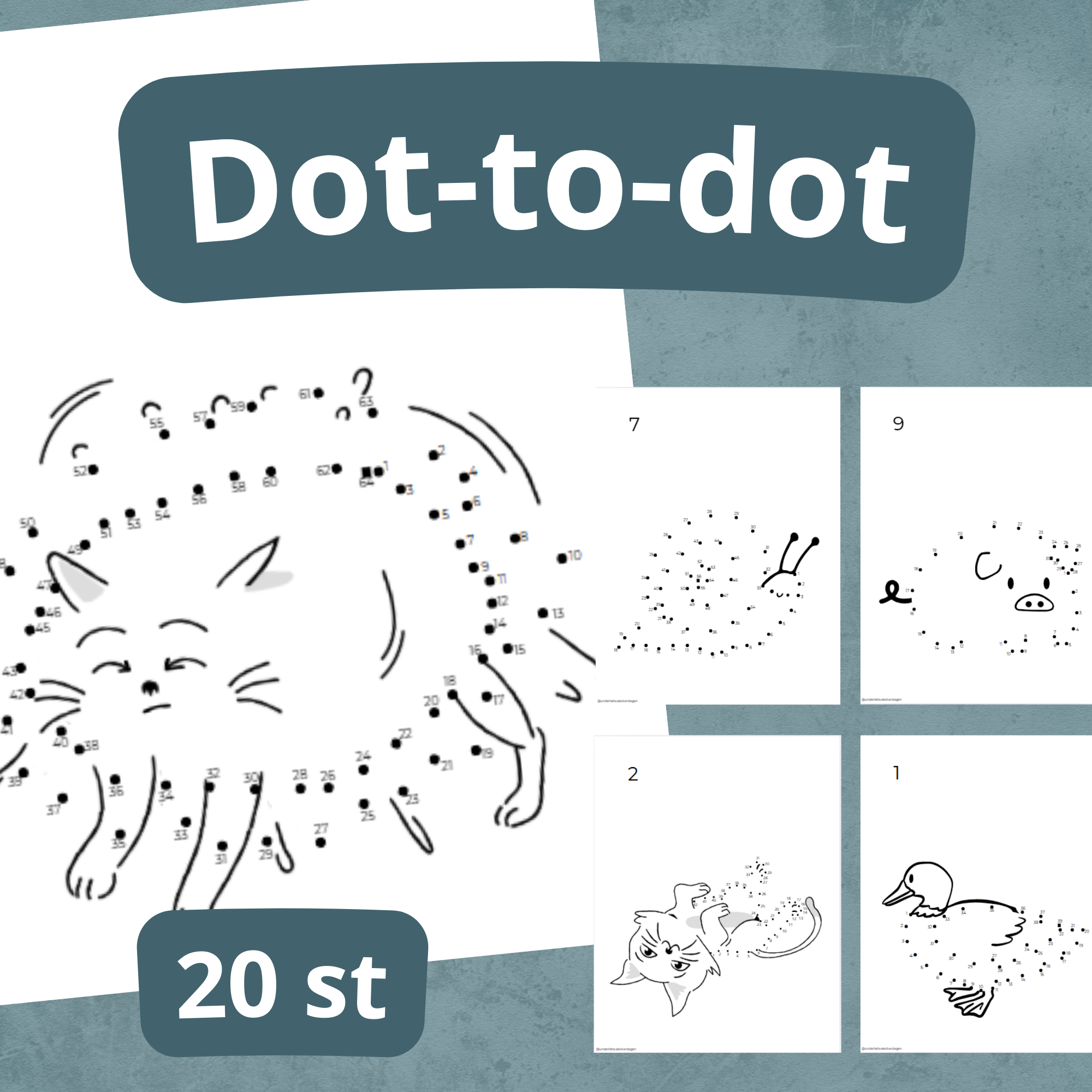 Prick till prick djur. Arbetsblad matematik