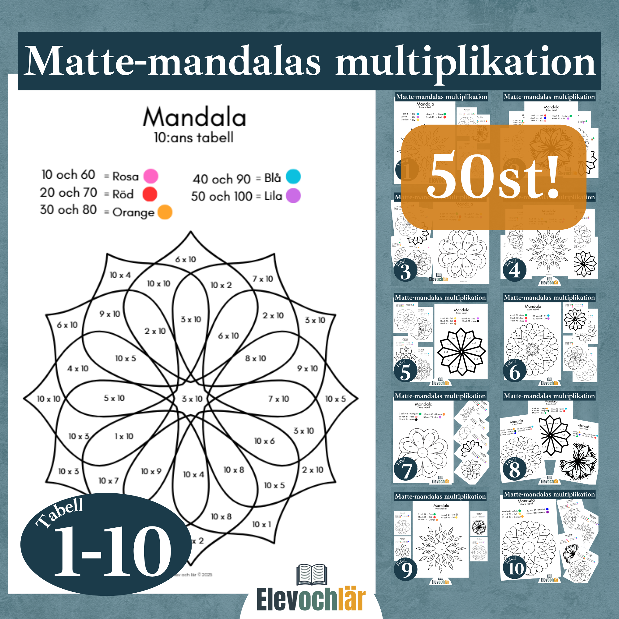 Matte-mandalas 50st (Multiplikationstabellerna 1-10)