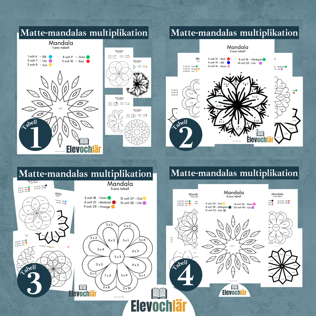 Matte-mandalas 50st (Multiplikationstabellerna 1-10)