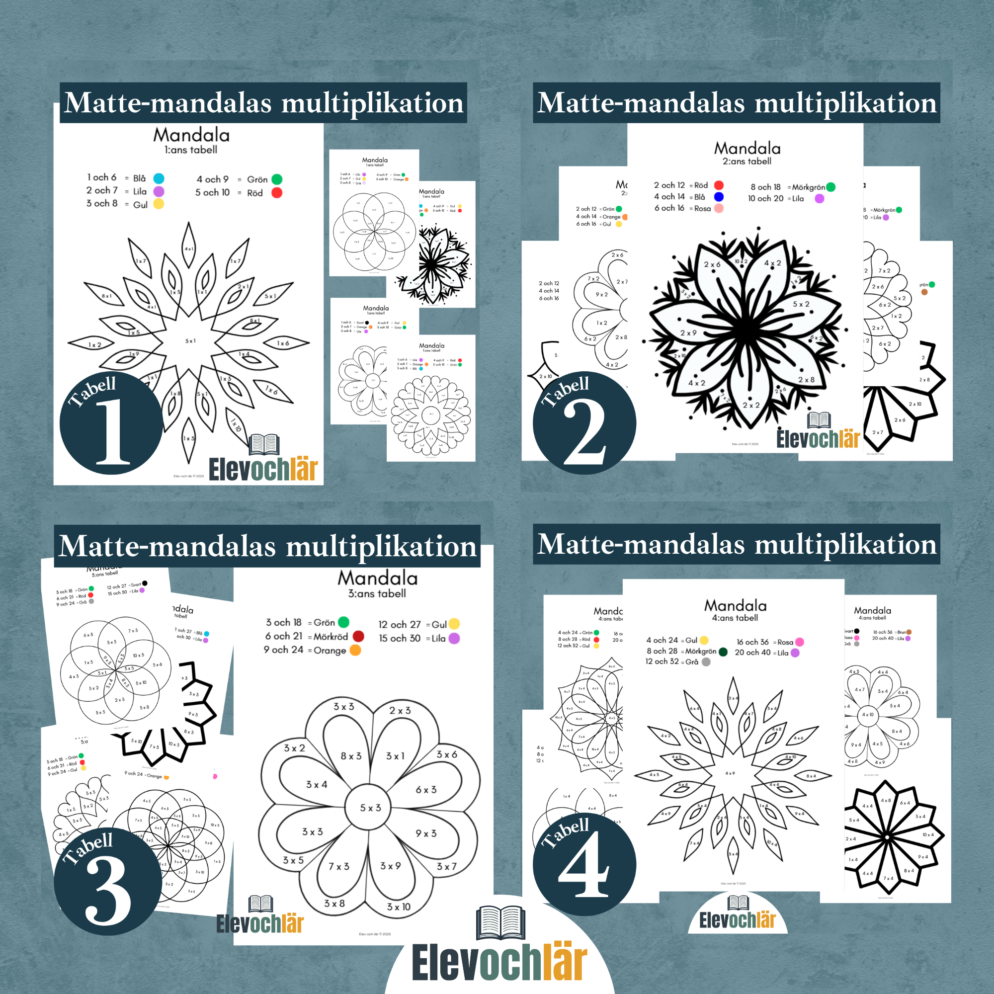 Matte-mandalas 50st (Multiplikationstabellerna 1-10)