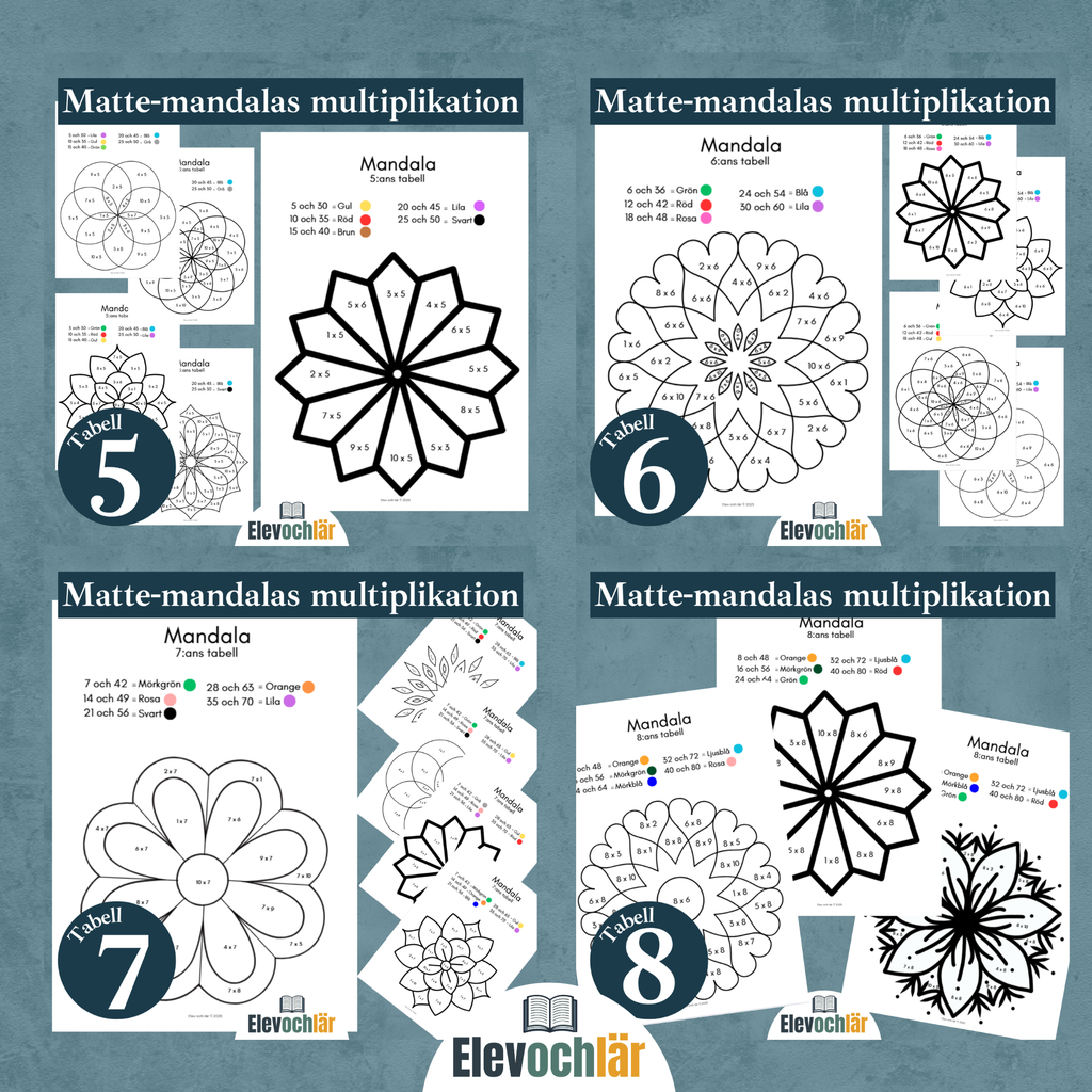 Matte-mandalas 50st (Multiplikationstabellerna 1-10)