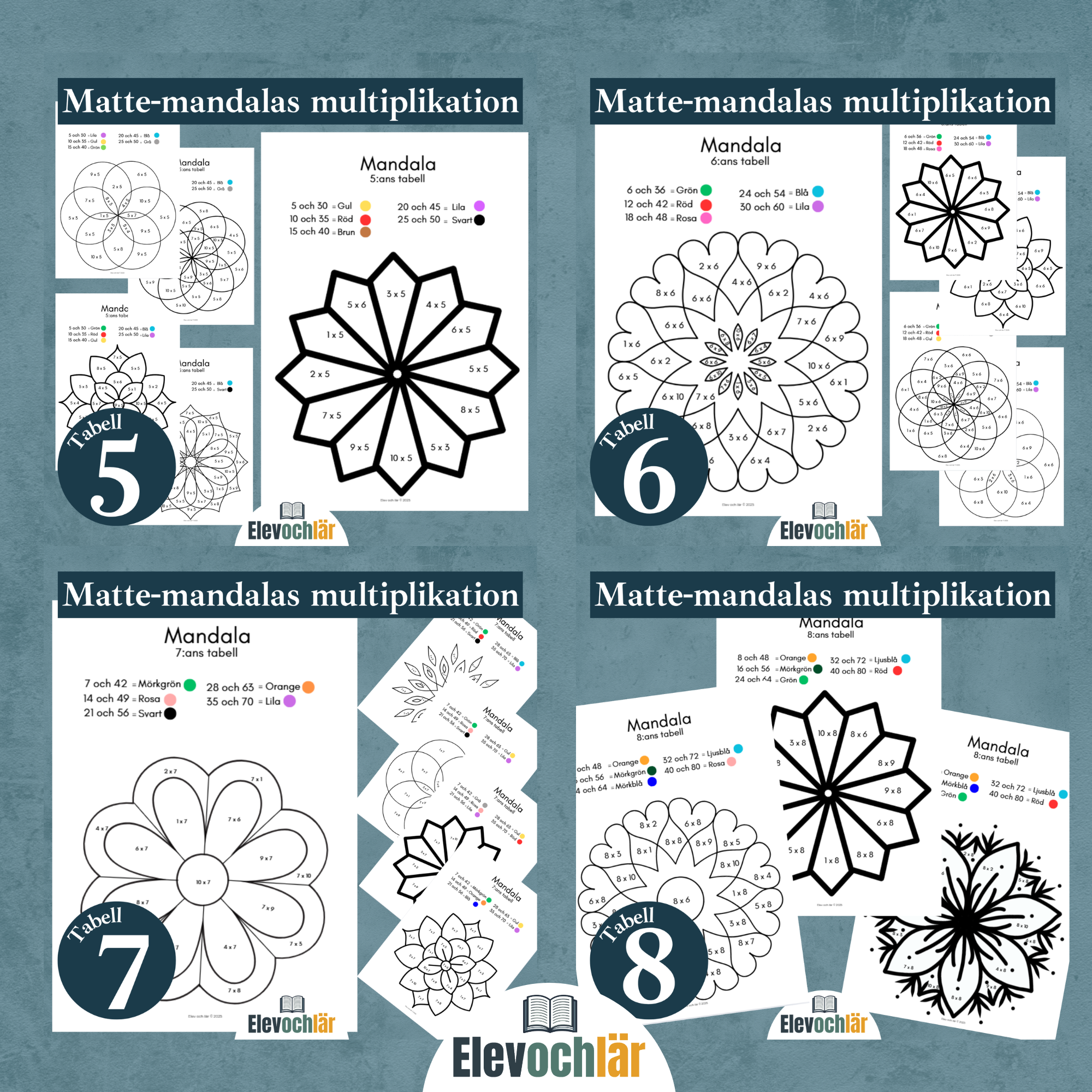 Matte-mandalas 50st (Multiplikationstabellerna 1-10)