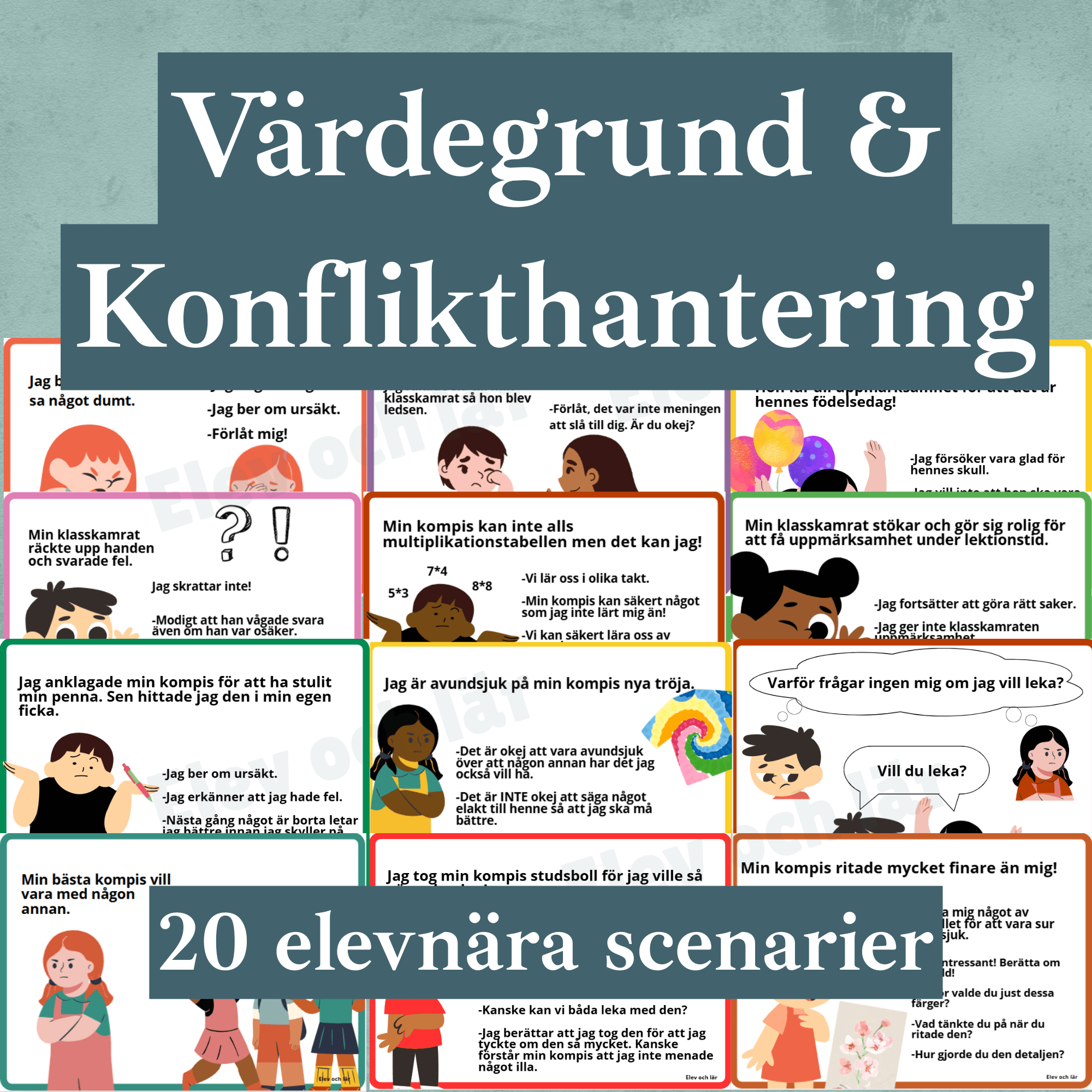 Värdegrund och konflikthantering. 20 samtalskort med elevnära scenarier