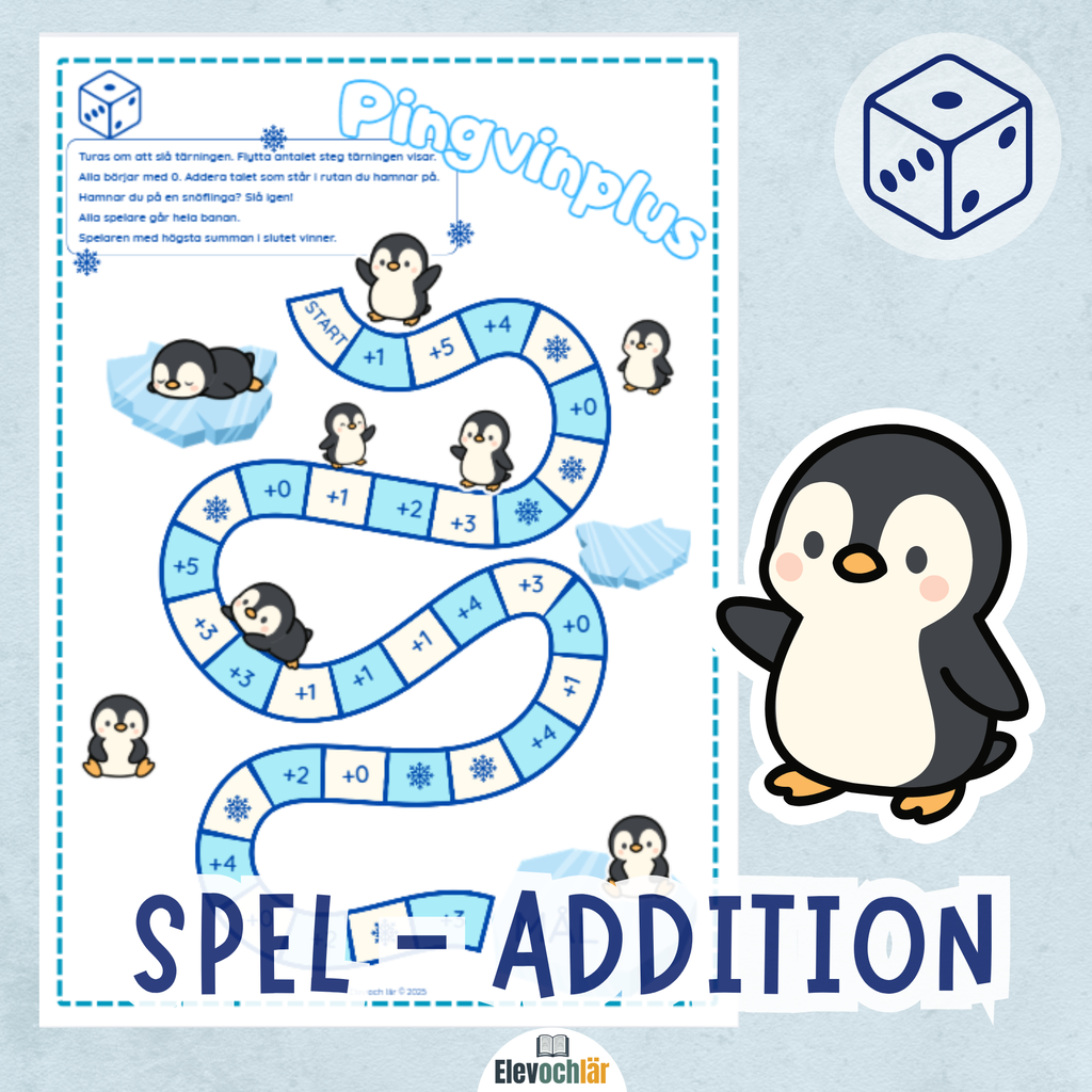 Pingvinplus - tärningsspel för träning av addition