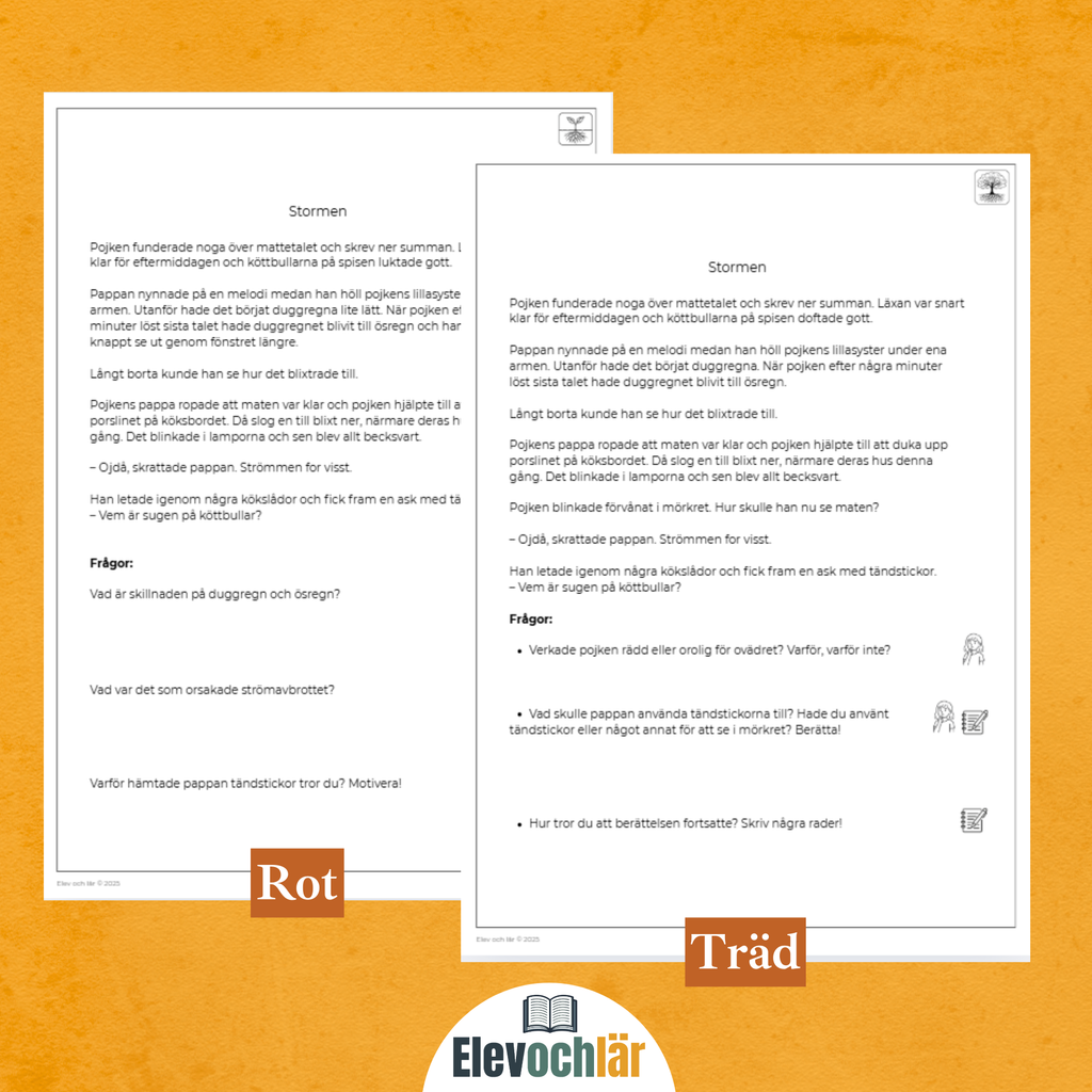 Differentierad läsförståelse - "Stormen", samma berättelse i fyra olika nivåer