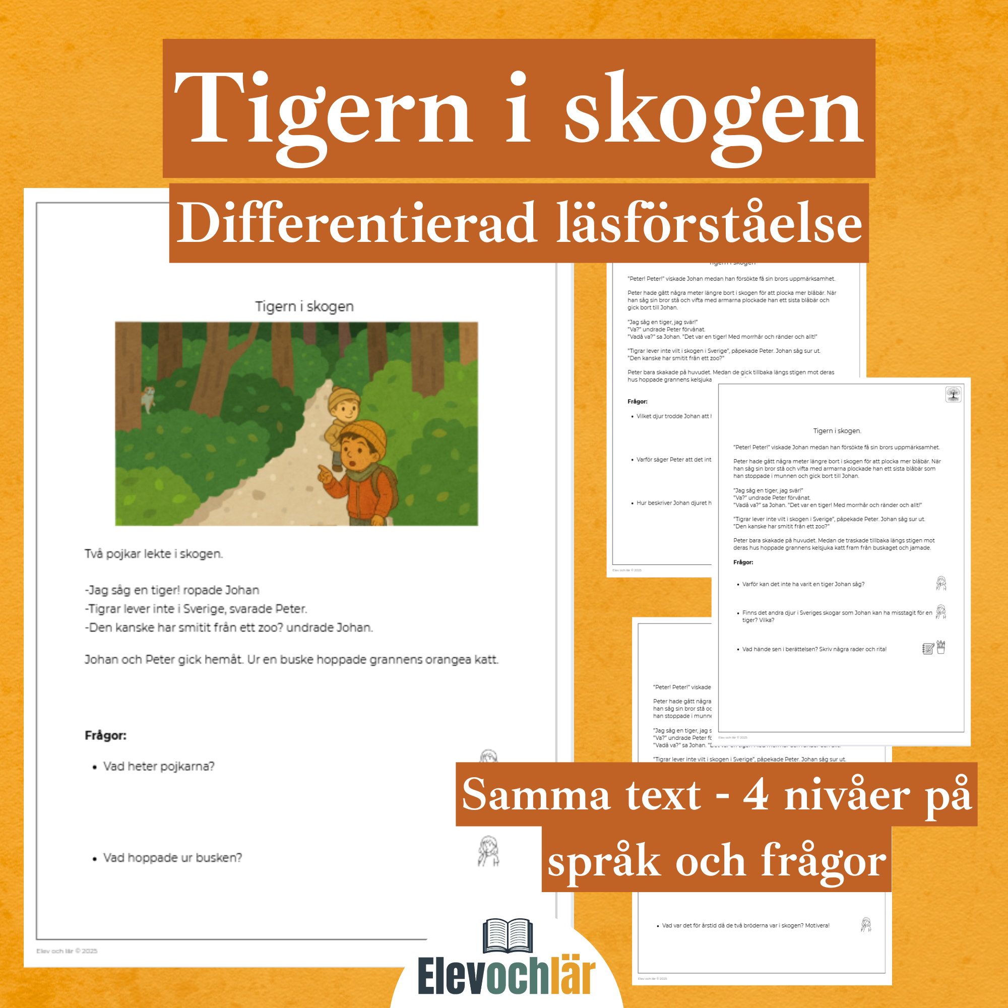 Differentierad läsförståelse - "Tigern i skogen", samma berättelse i fyra olika nivåer