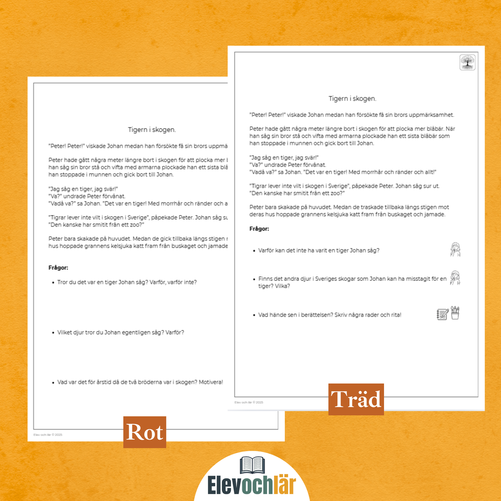 Differentierad läsförståelse - "Tigern i skogen", samma berättelse i fyra olika nivåer