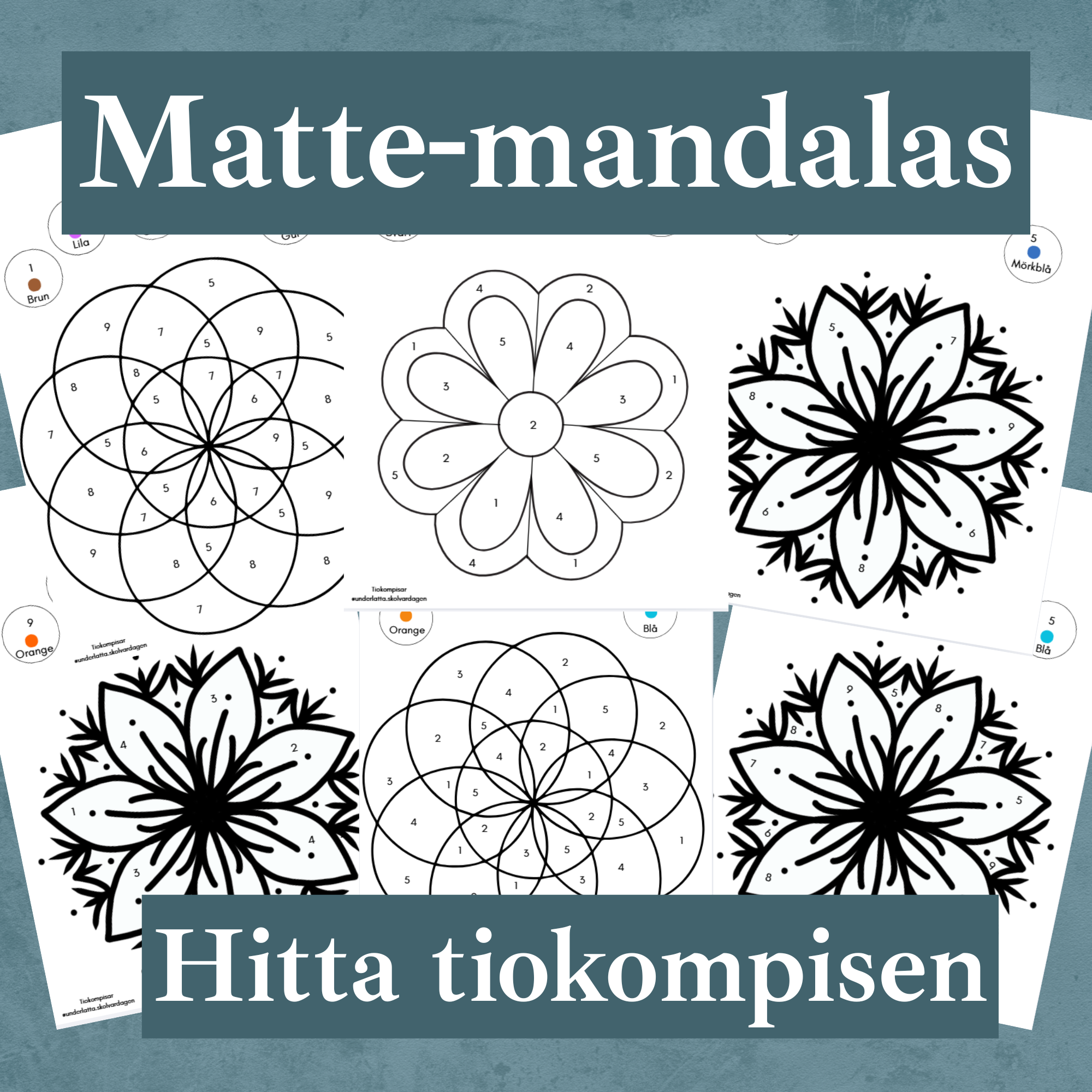 Matte-mandalas tiokompisar. Para ihop tiokompisarna