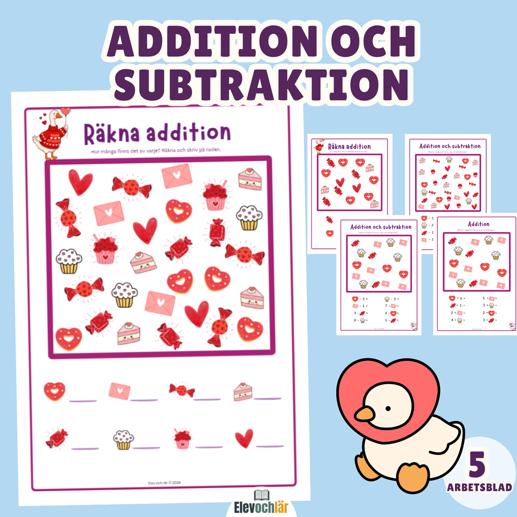 Enkel addition och subtraktion - räkna antalet symboler 5 arbetsblad