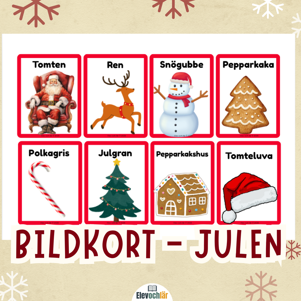 Bildkort julen - 16 stycken bildstöd med julens ord