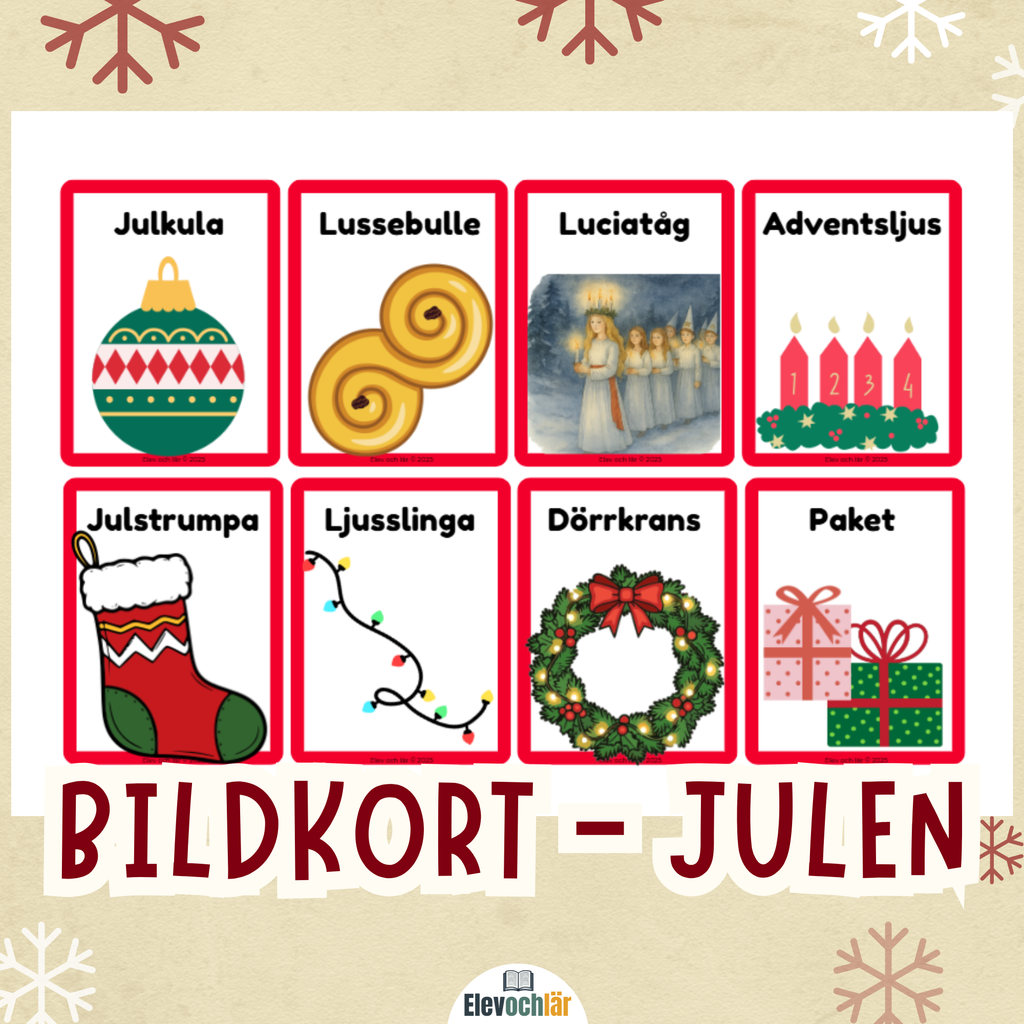 Bildkort julen - 16 stycken bildstöd med julens ord