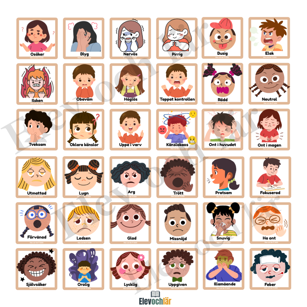 Känslor - beskriv känslor med bildkort/bildstöd 36st