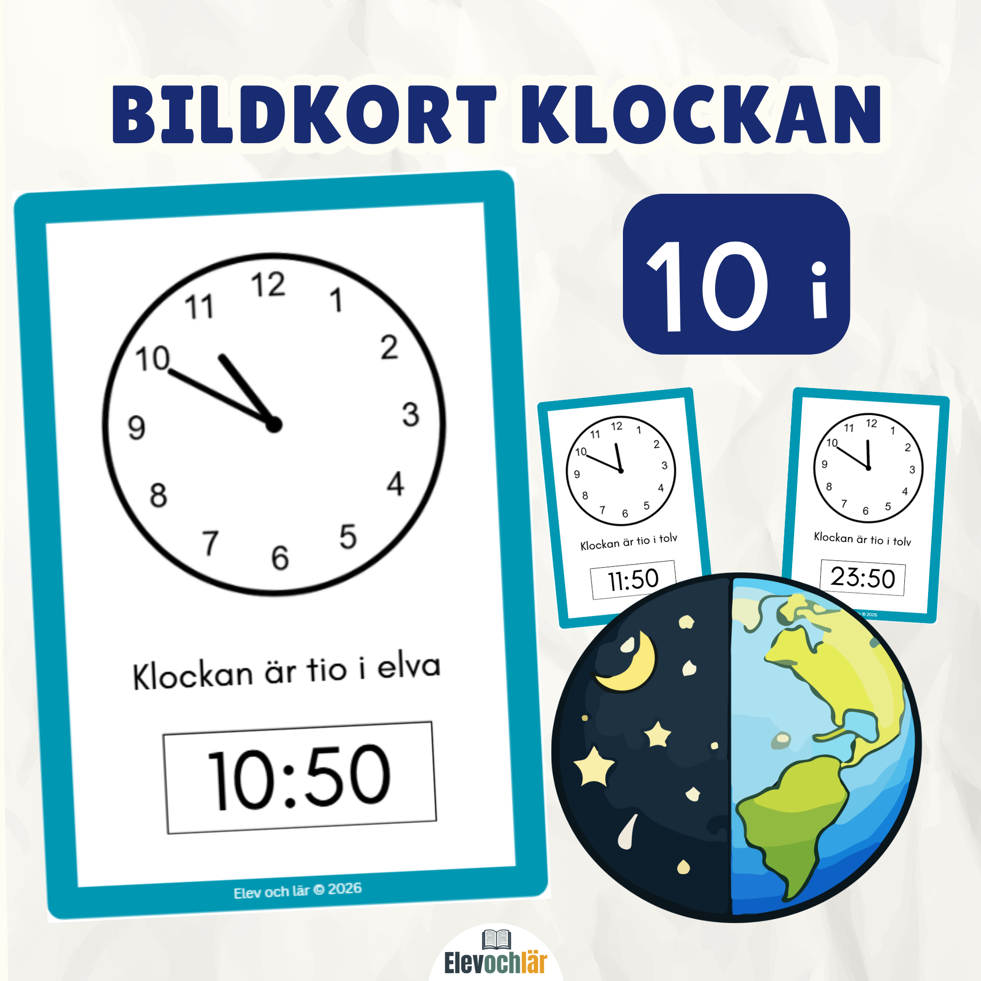 Bildkort klockan 10 i (digital och analog tid)