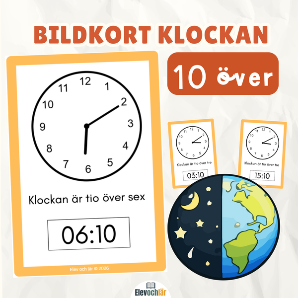 Bildkort klockan 10 över (digital och analog tid)