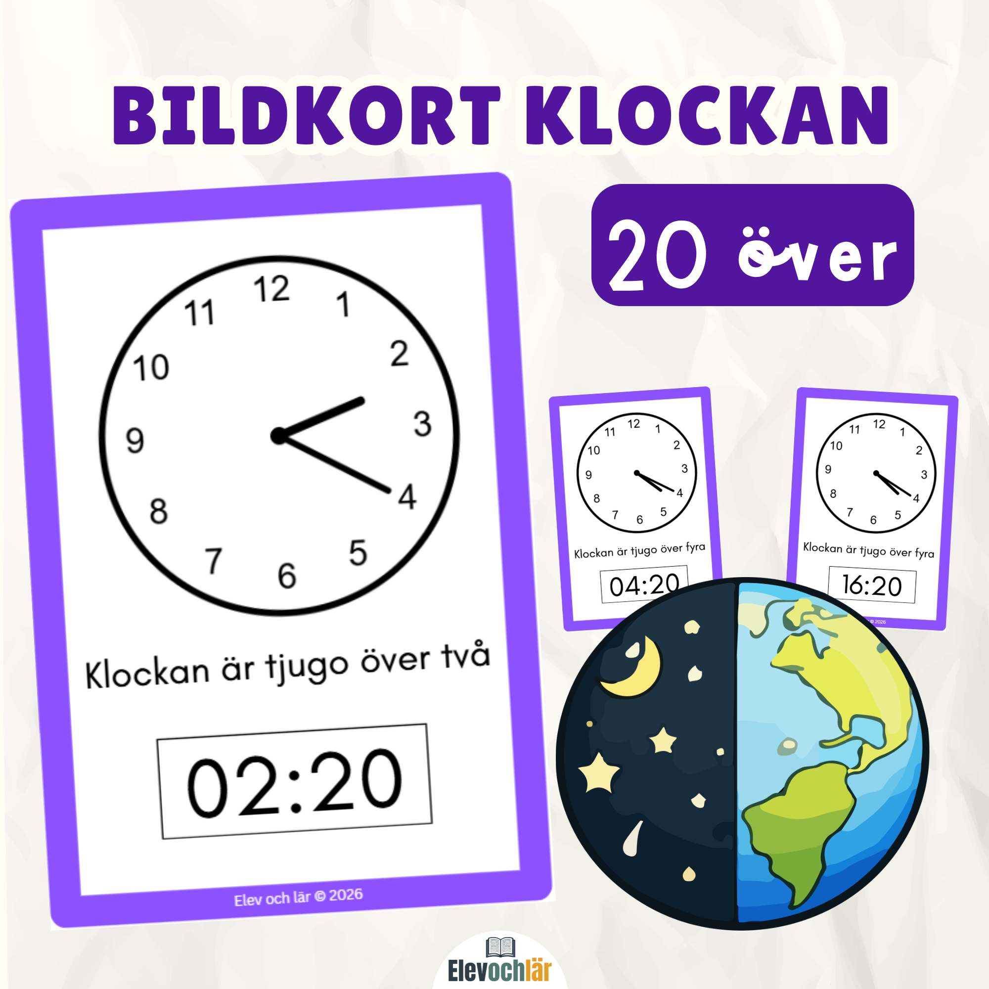 Bildkort klockan 20 över (digital och analog tid)