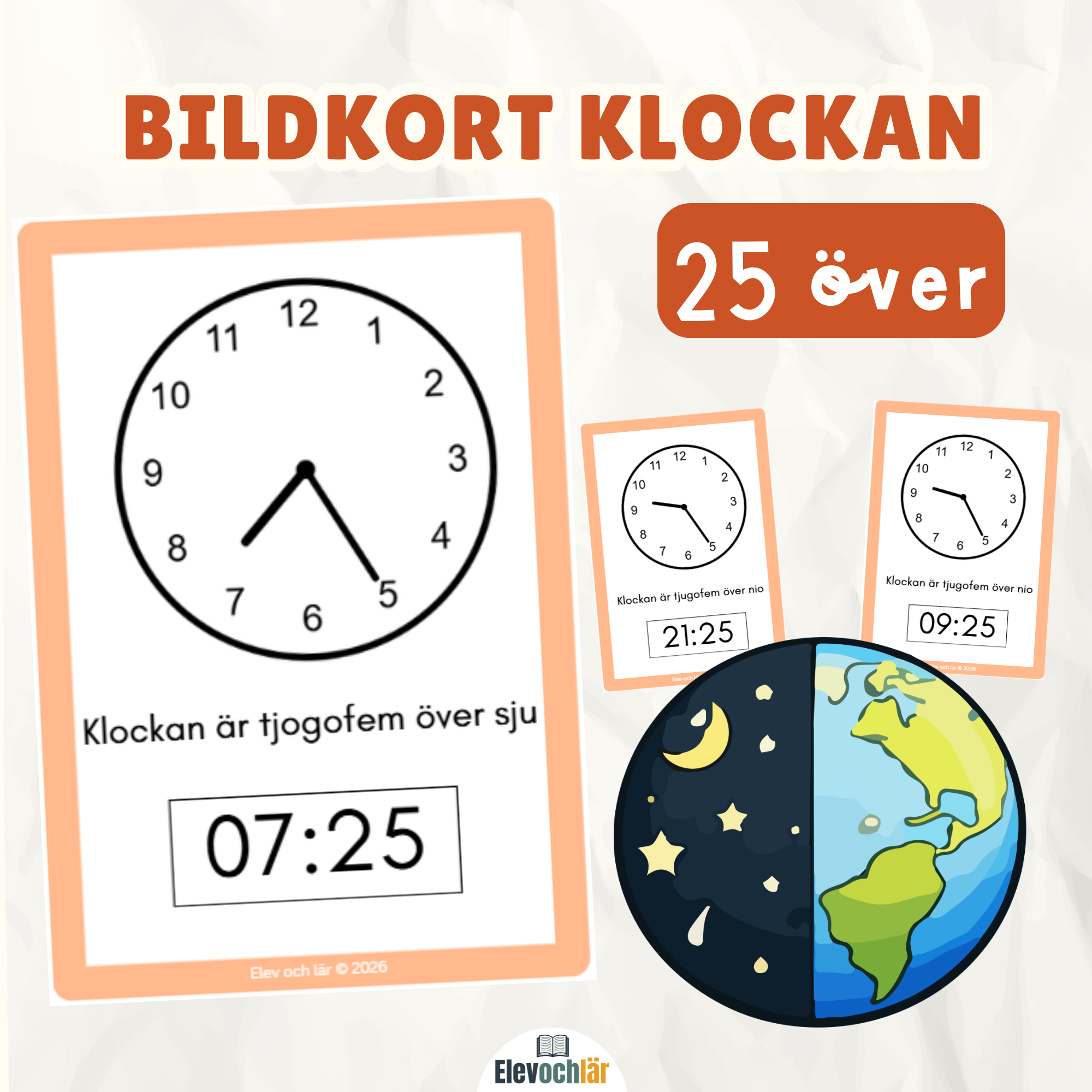 Bildkort klockan 25 över (digital och analog tid)
