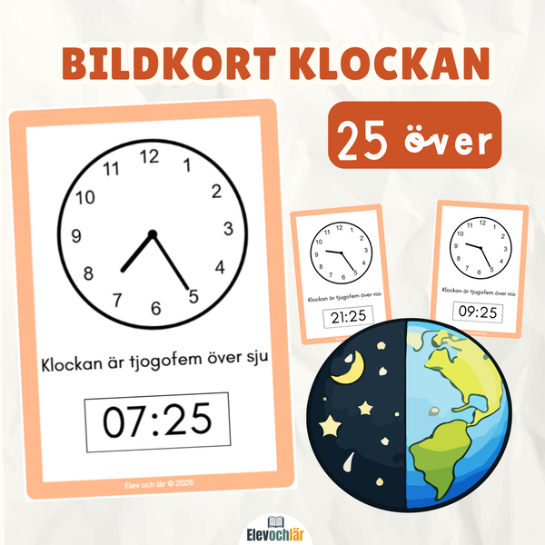 Bildkort klockan 25 över (digital och analog tid)