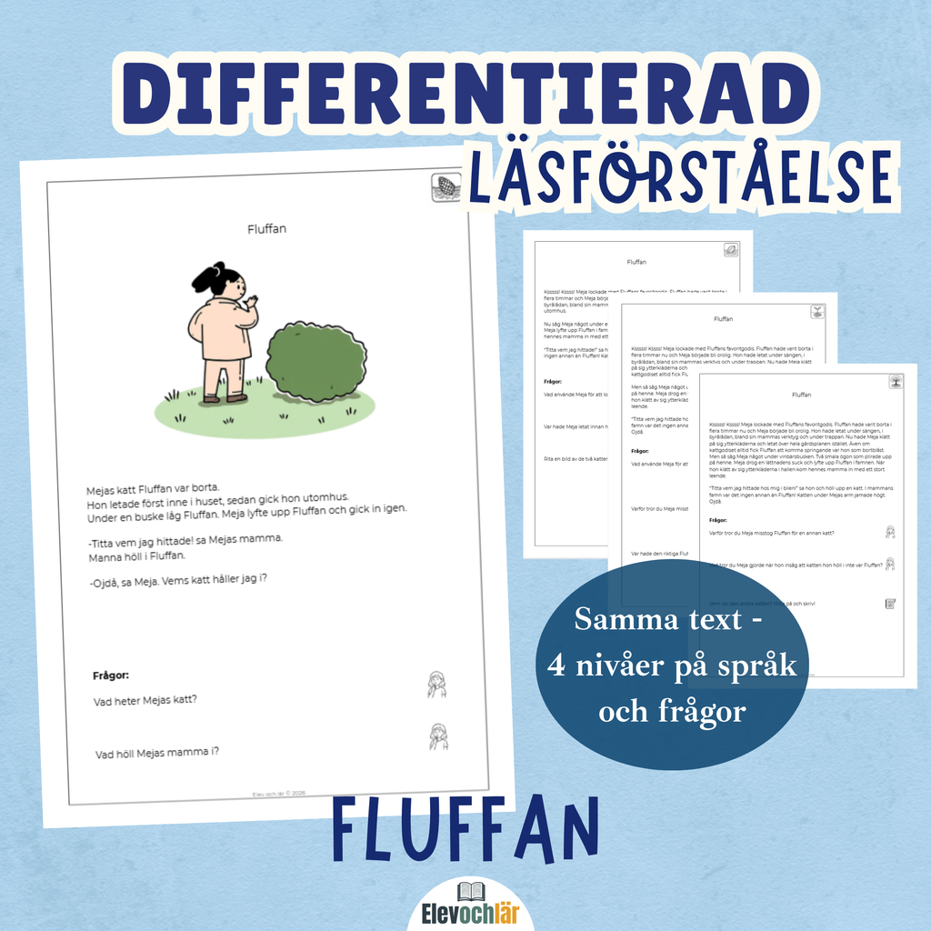 Differentierad läsförståelse - "Fluffan", samma berättelse i fyra olika nivåer