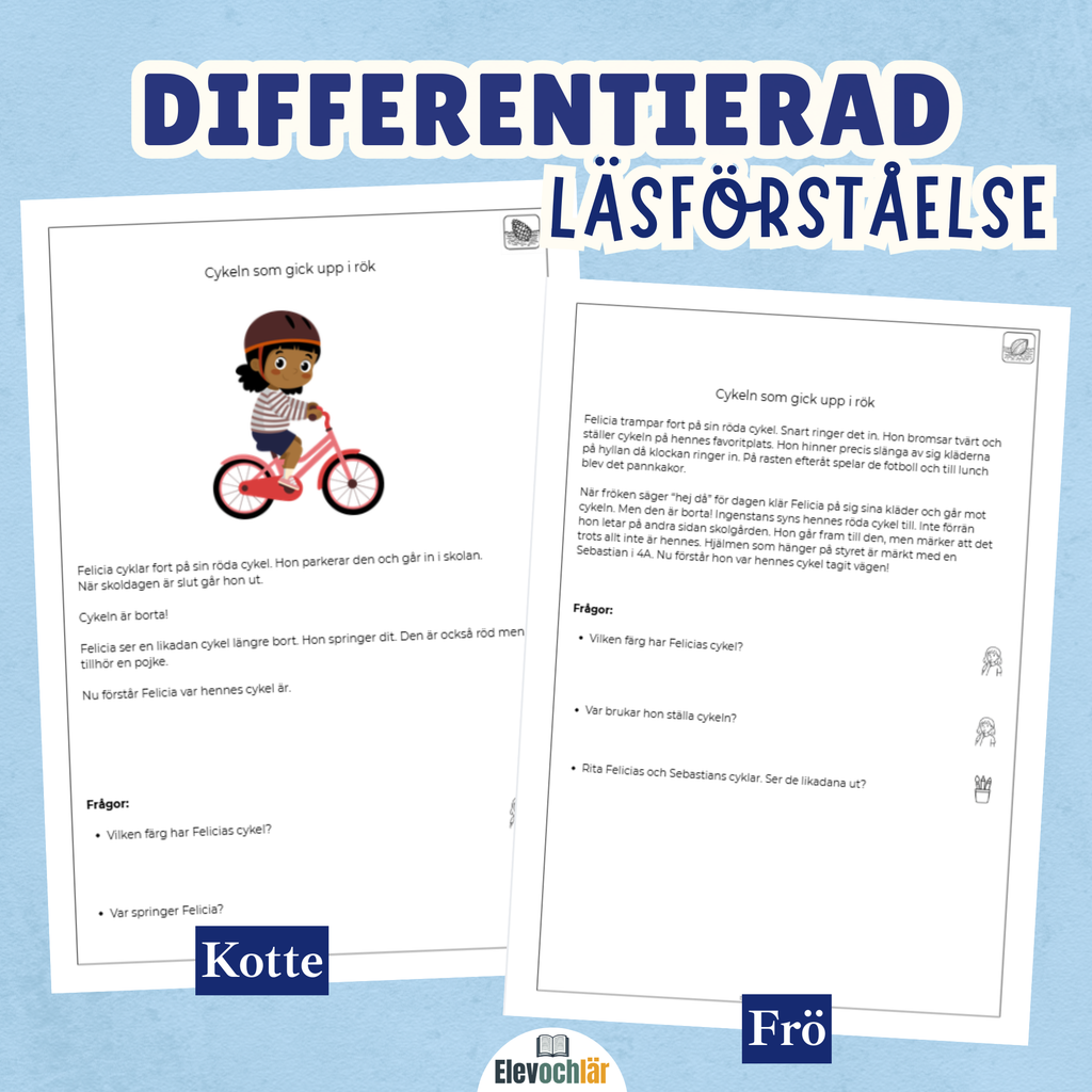 Differentierad läsförståelse - "Cykeln som gick upp i rök", samma berättelse i fyra olika nivåer