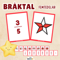 Bråktal femtedelar - bildkort med stjärnor i 5 delar