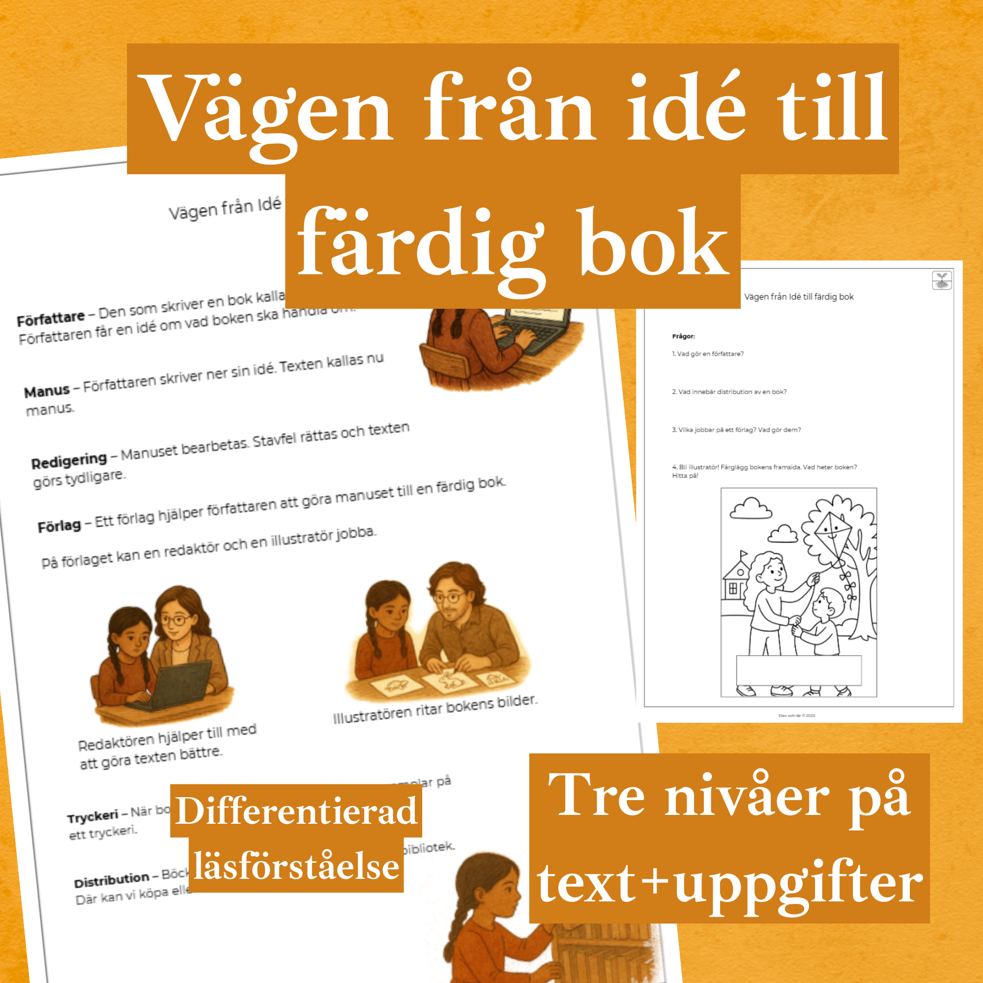 Vägen från idé till färdig bok - differentierad läsförståelse - faktatexter + arbetsblad i 3 nivåer
