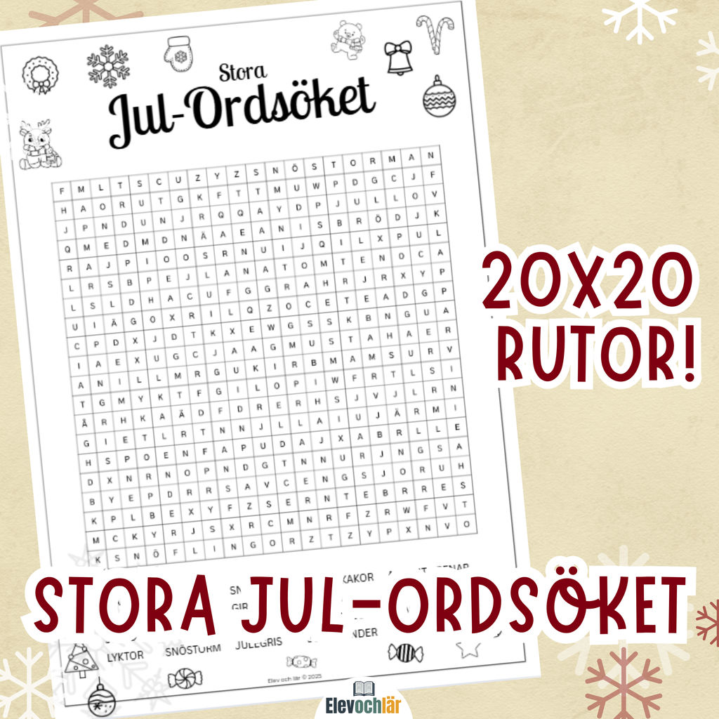 Stort Jul-Ordsök! 20x20 rutor + facit