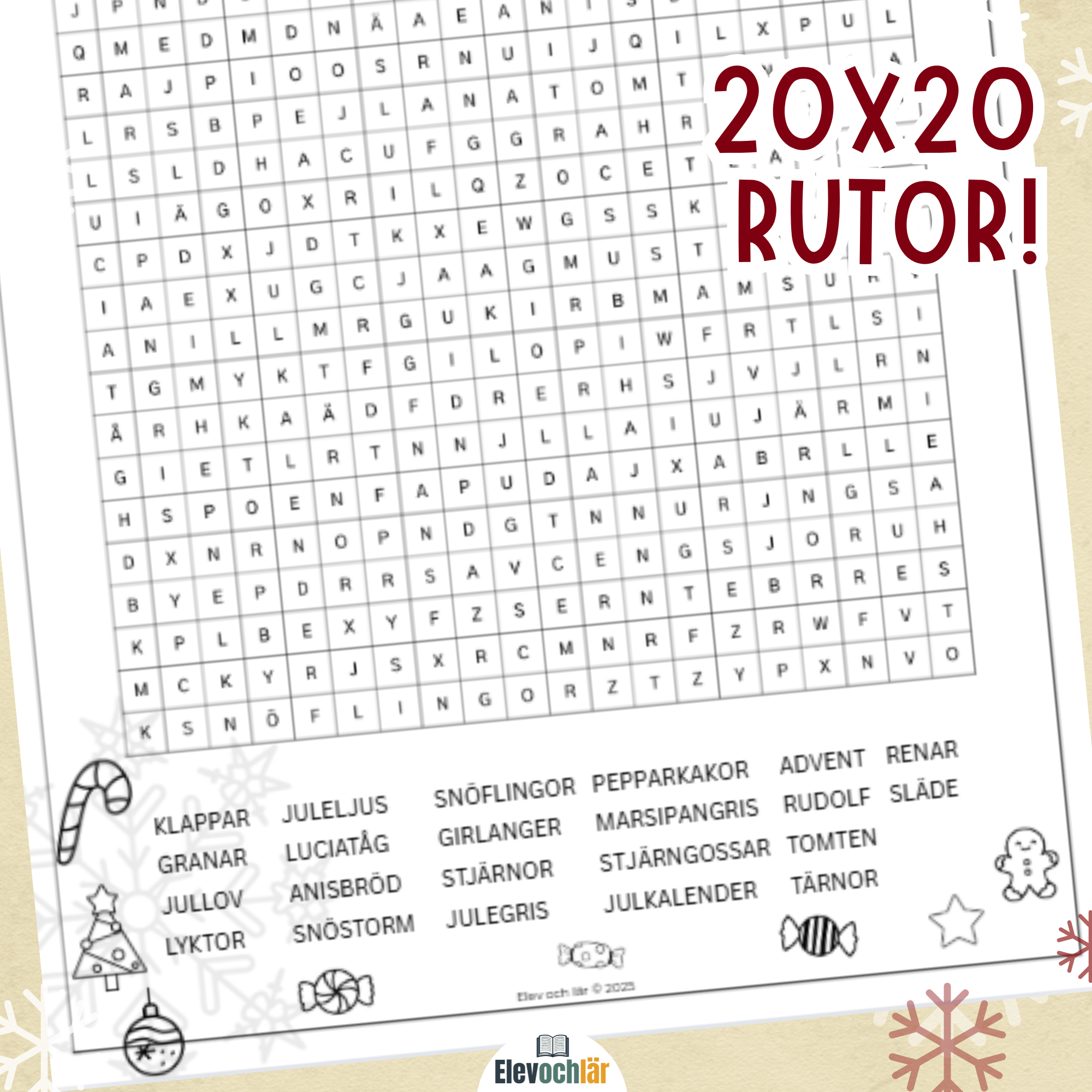 Stort Jul-Ordsök! 20x20 rutor + facit