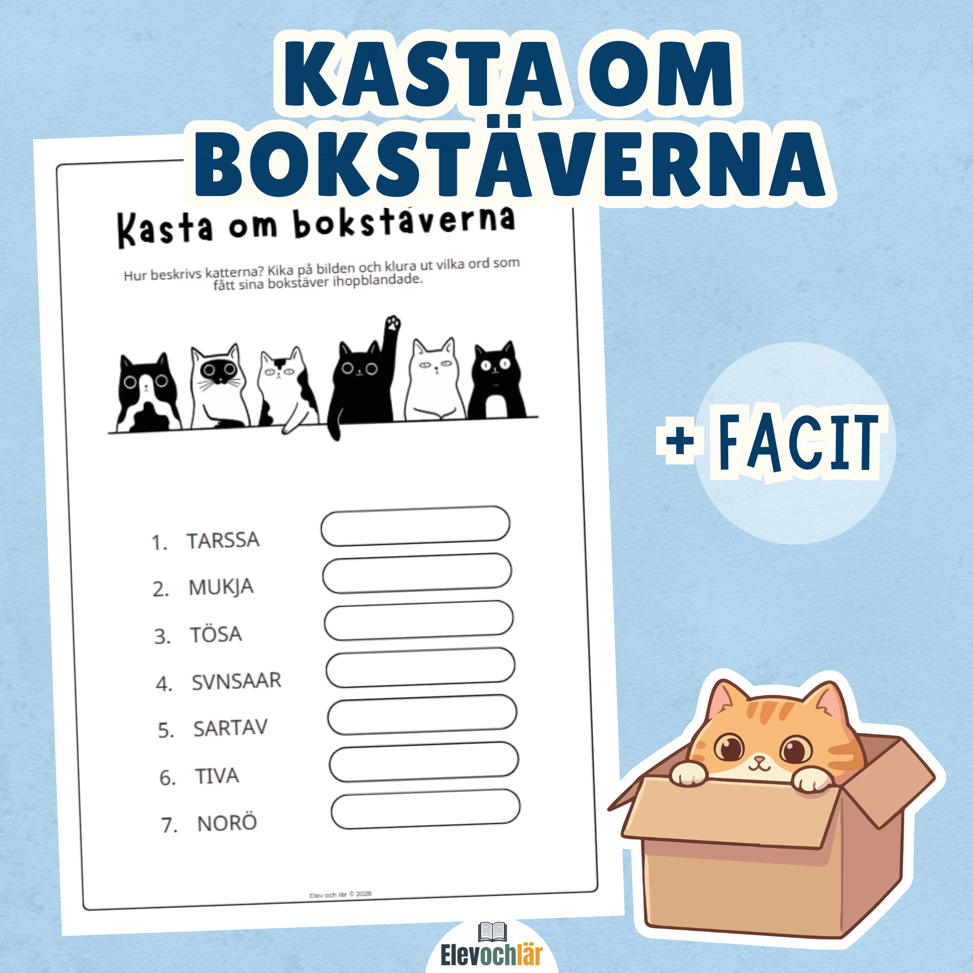 Kasta om bokstäverna - Katter och robot 2 arbetsblad