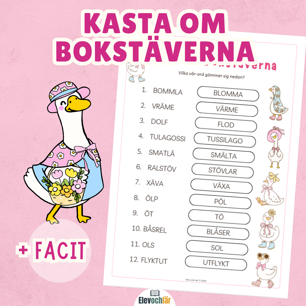 Kasta om bokstäverna. Vår-ord + facit