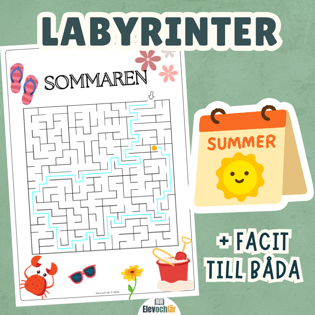 Labyrinter sommaren - hitta till solen + facit
