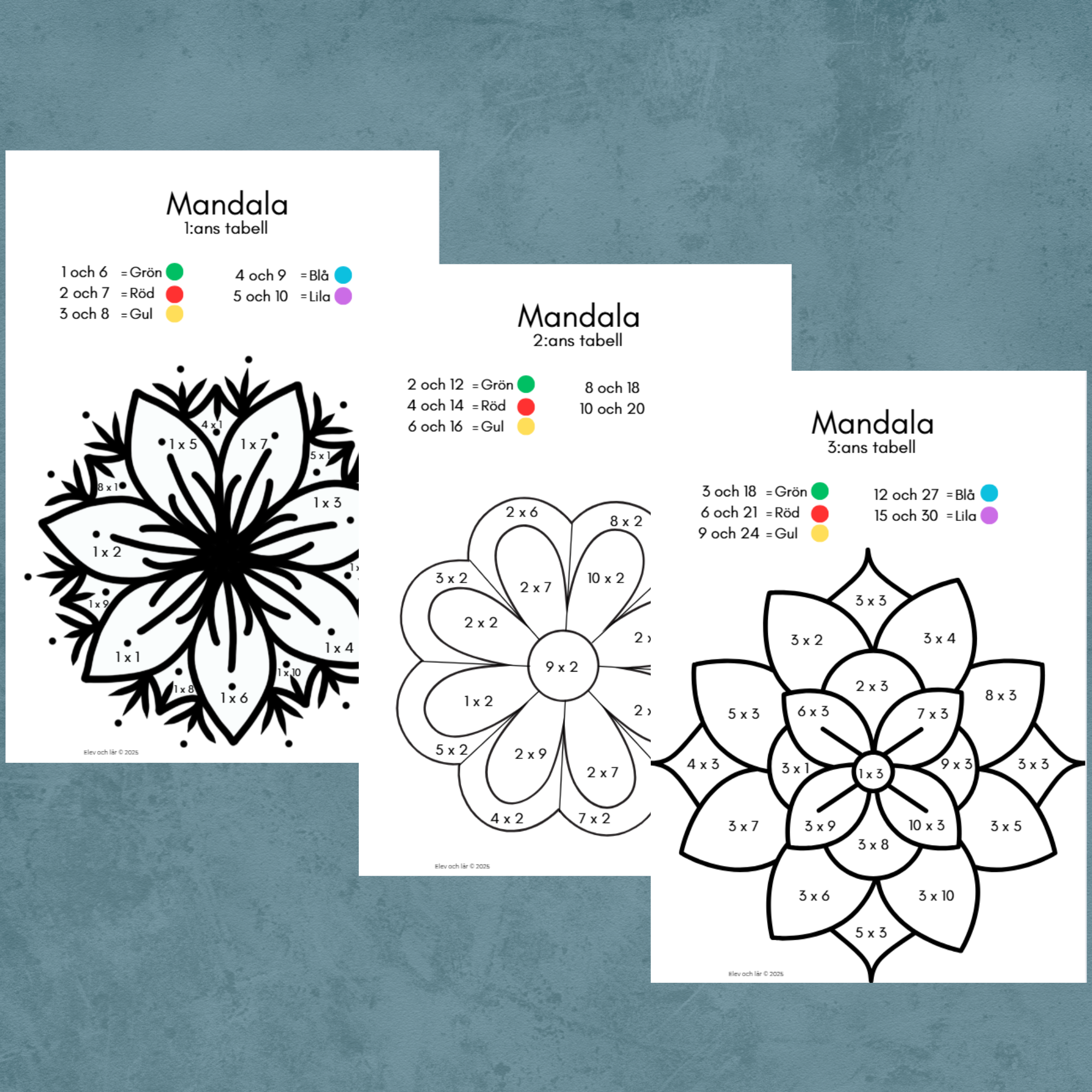 Matte-mandalas multiplikationstabellen 1-10. 10 arbetsblad