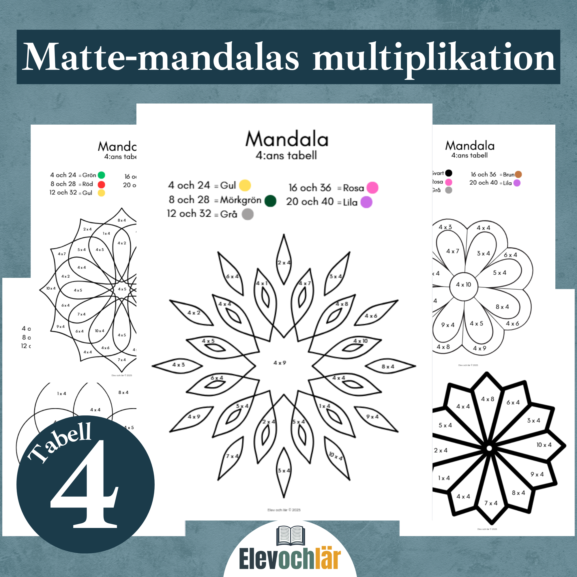 Matte-mandalas 4:ans multiplikationstabell