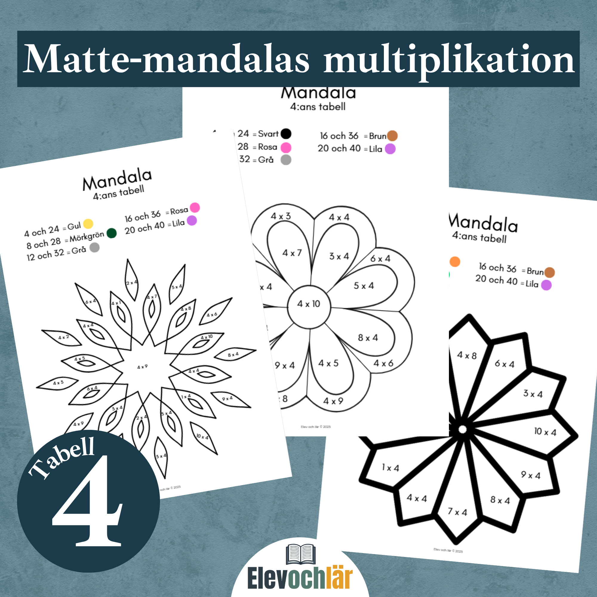 Matte-mandalas 4:ans multiplikationstabell
