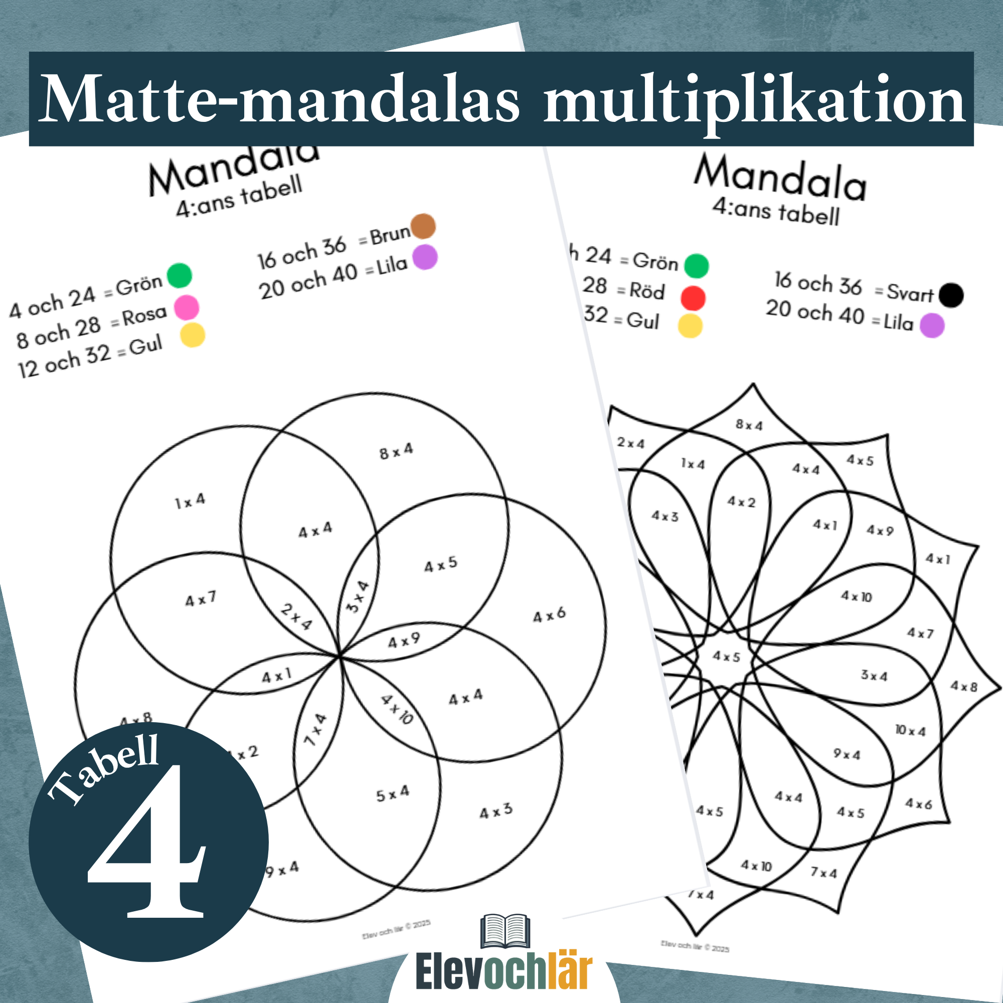 Matte-mandalas 4:ans multiplikationstabell