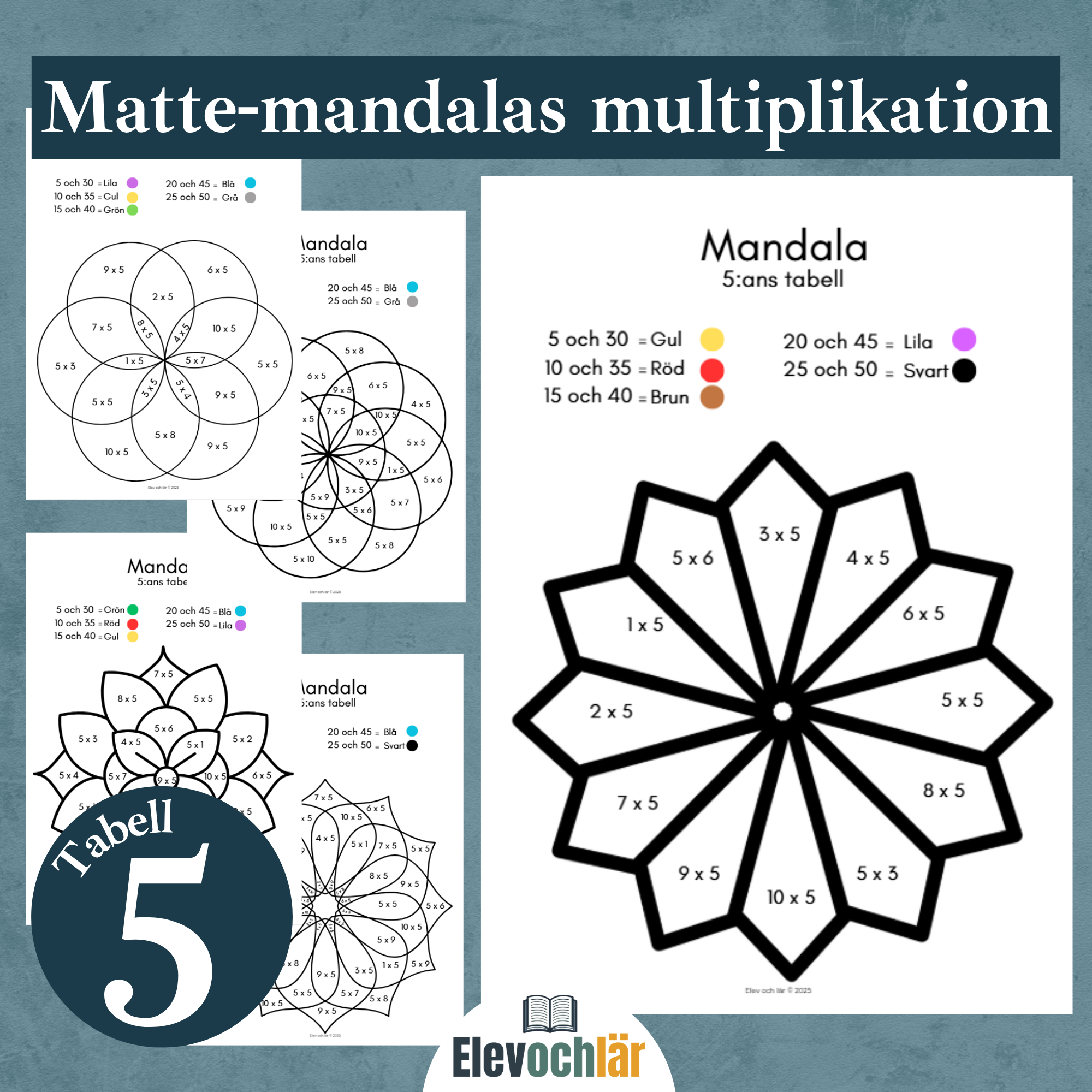 Matte-mandalas 5:ans multiplikationstabell