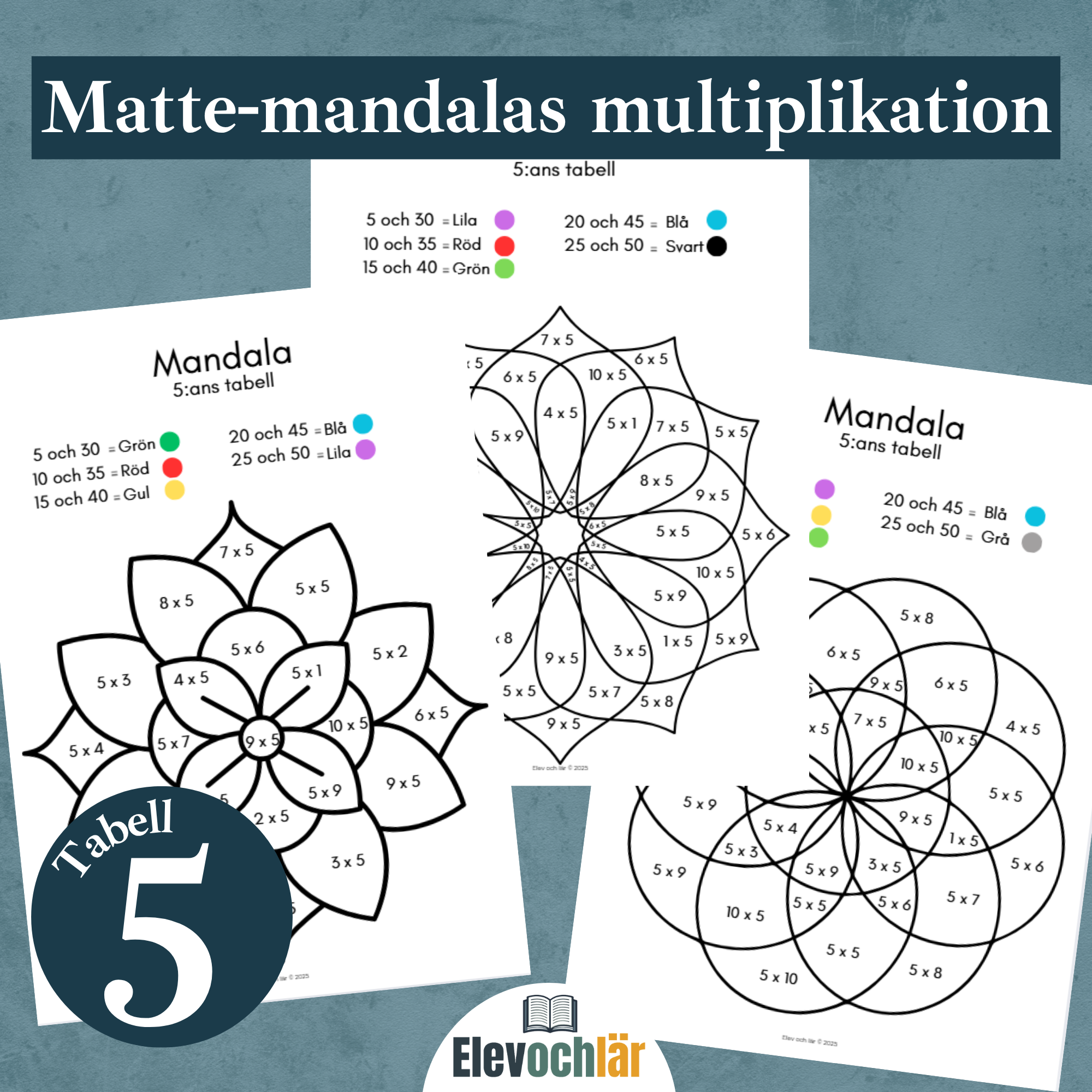 Matte-mandalas 5:ans multiplikationstabell