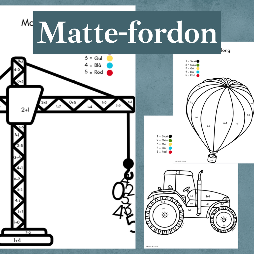 Matte-fordon. Enkel addition. Måla efter siffror