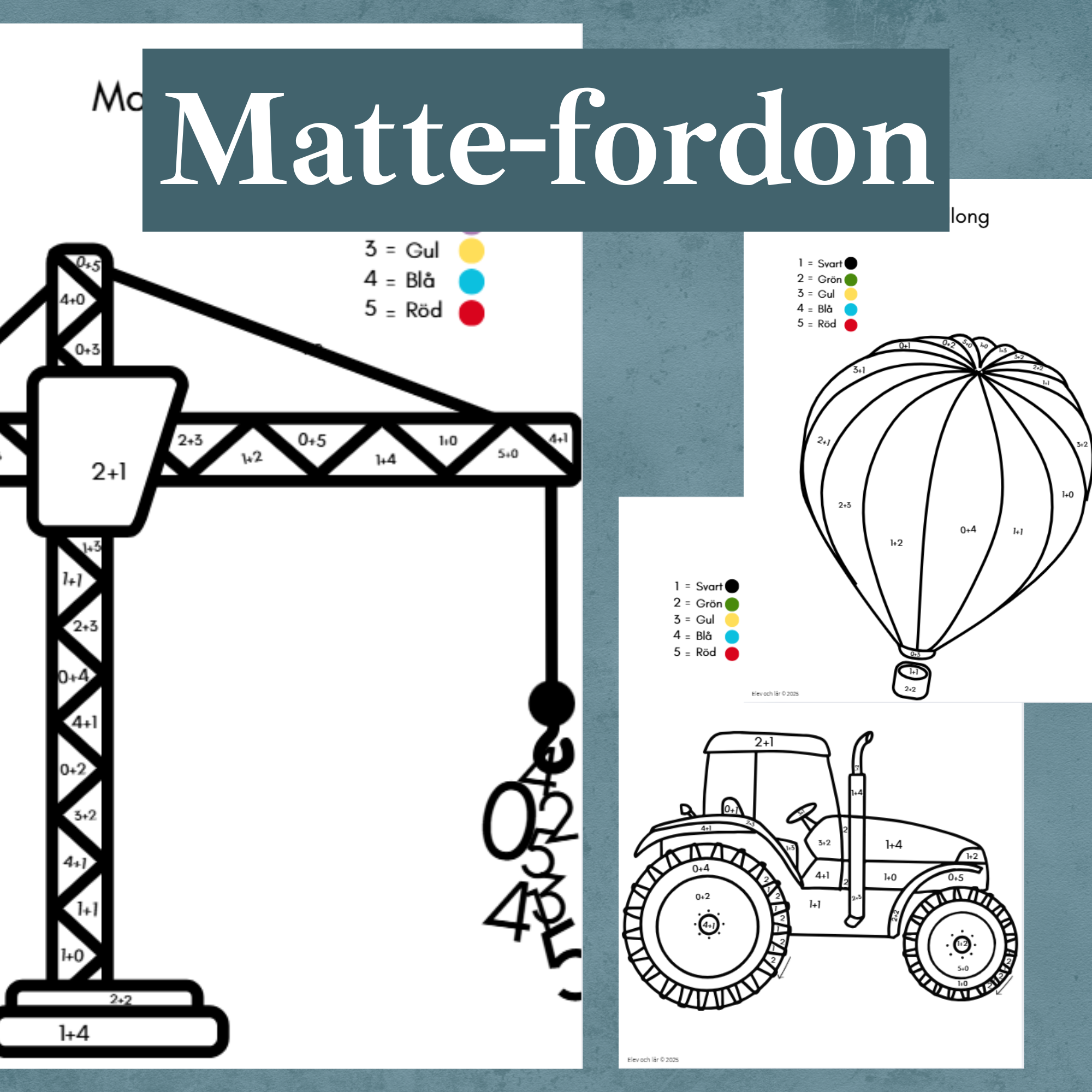 Matte-fordon. Enkel addition. Måla efter siffror