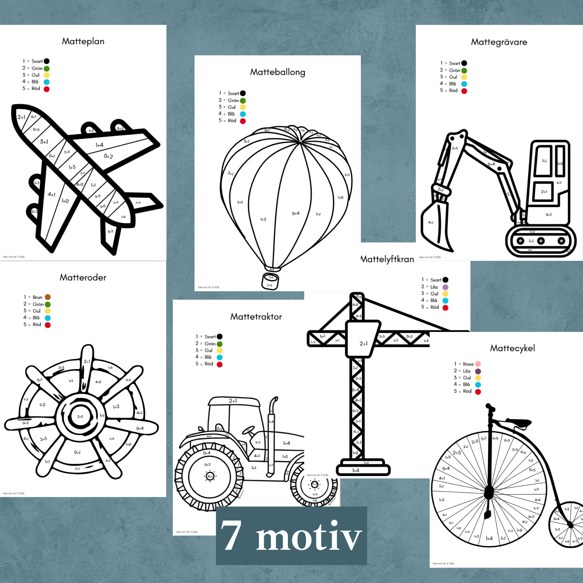 Matte-fordon. Enkel addition. Måla efter siffror