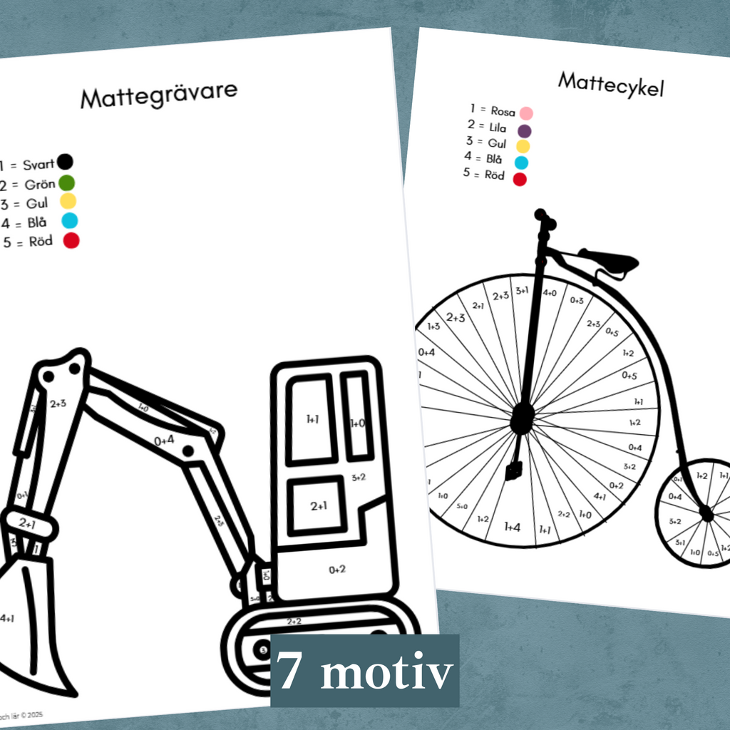 Matte-fordon. Enkel addition. Måla efter siffror