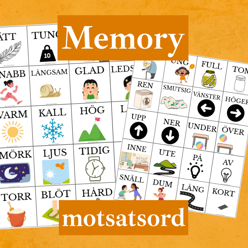 Memory motsatsord med bildstöd - 40 kort
