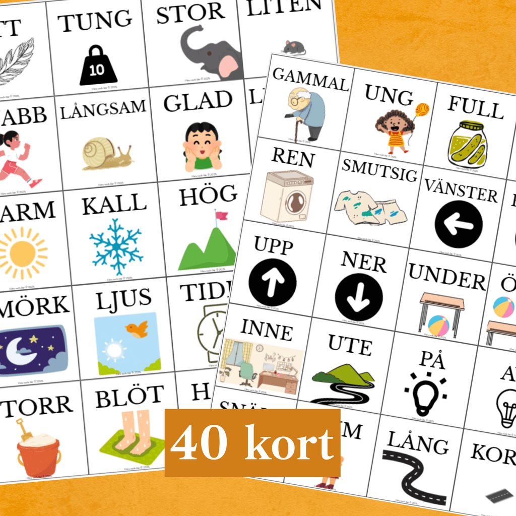 Memory motsatsord med bildstöd - 40 kort