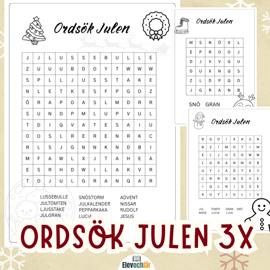 Julordsök 3 stycken nivåer + facit