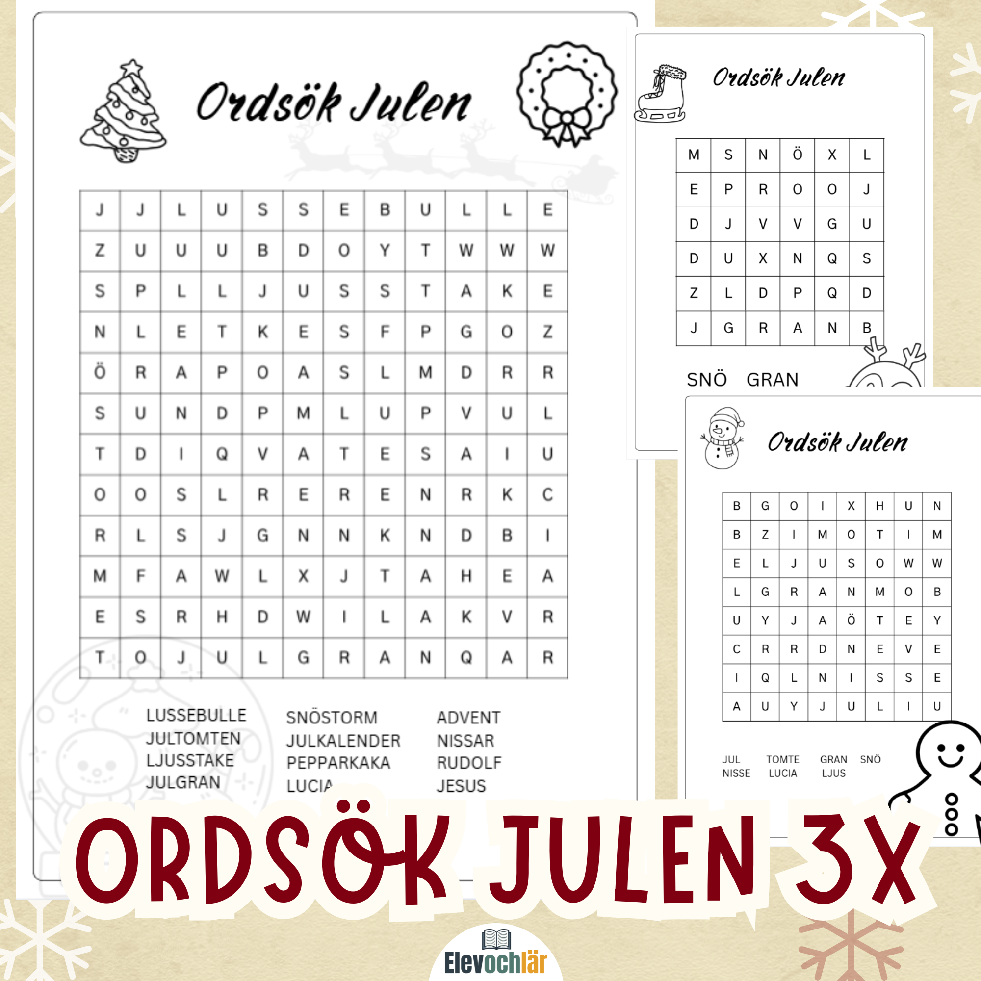 Julordsök 3 stycken nivåer + facit