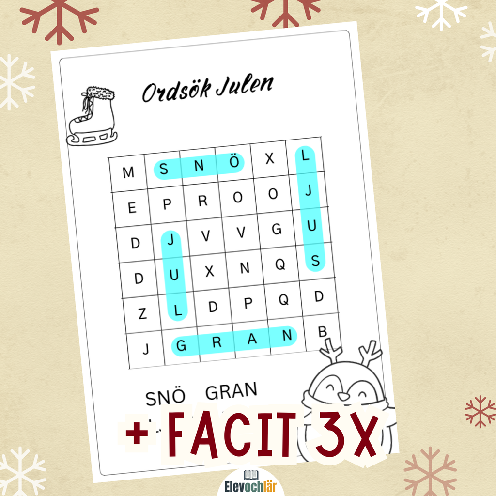Julordsök 3 stycken nivåer + facit