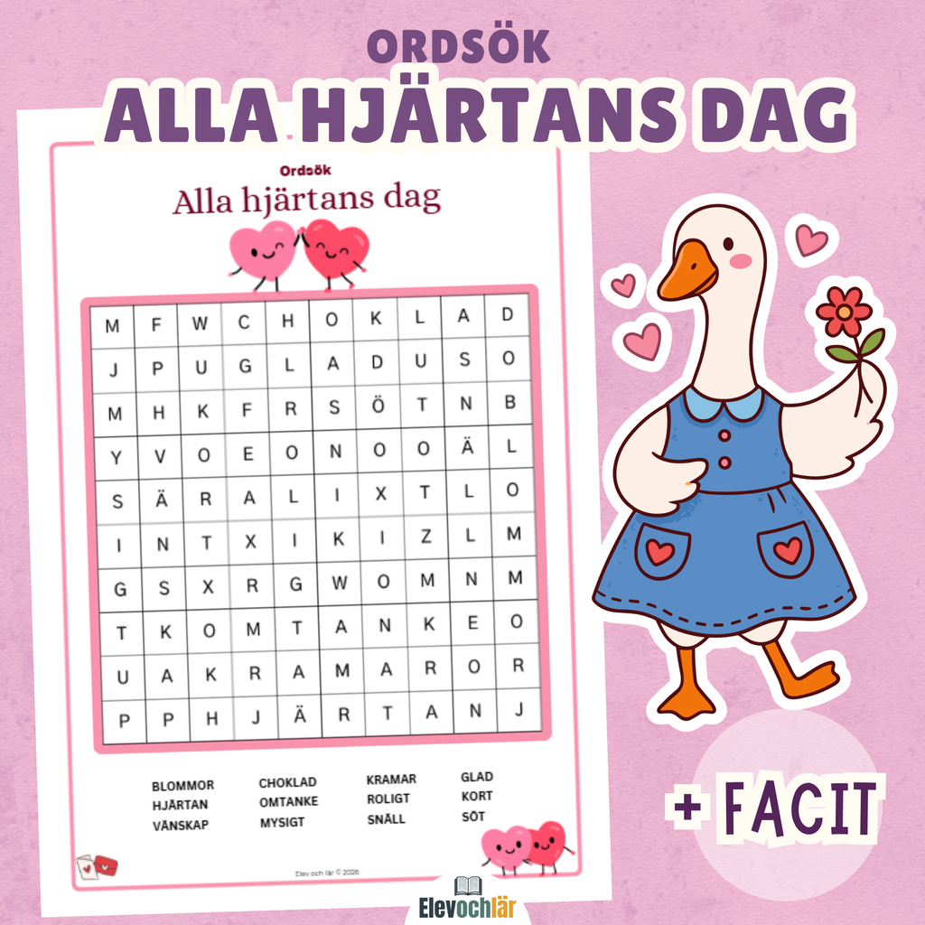 Alla hjärtans dag ordsök + facit