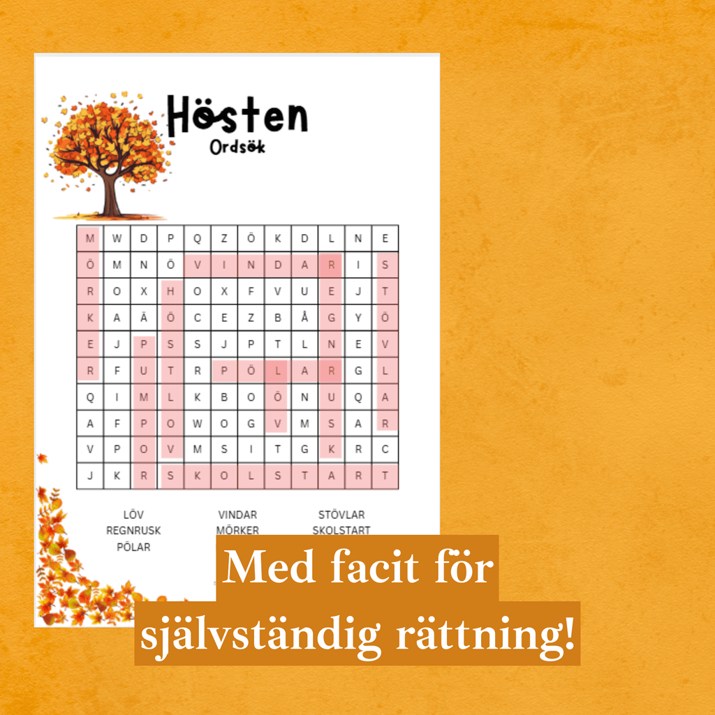 Ordsök årstider. Vår, sommar, höst och vinter. Med facit för självständig rättning!