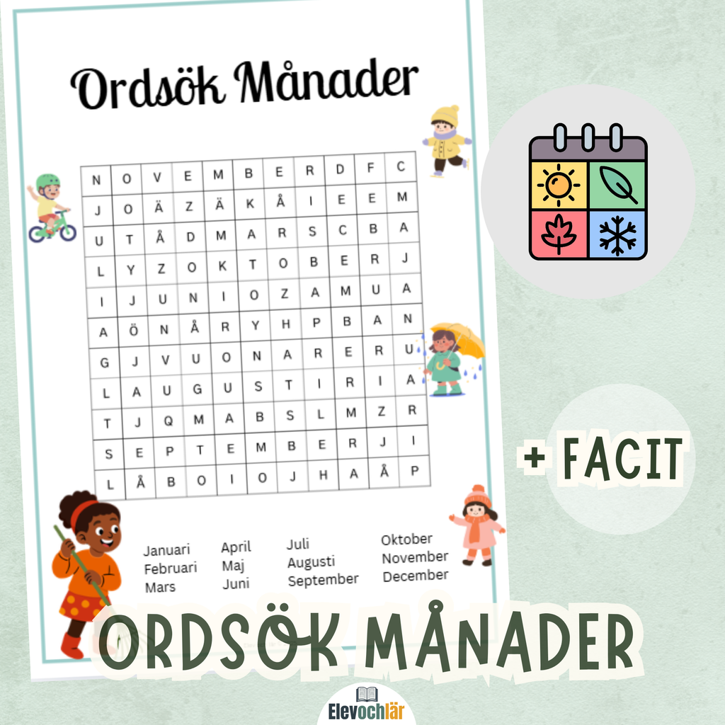 Ordsök Månader + facit