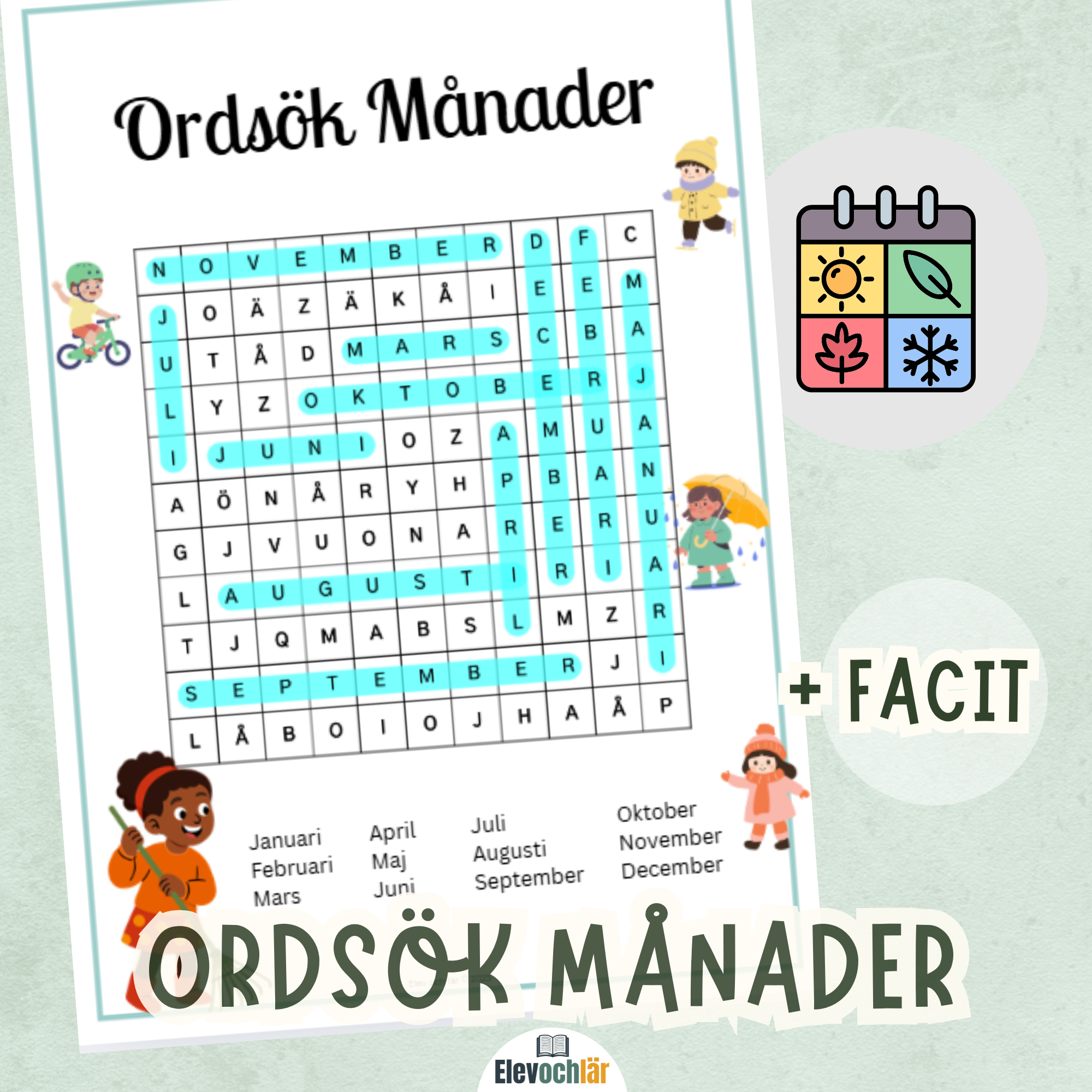 Ordsök Månader + facit