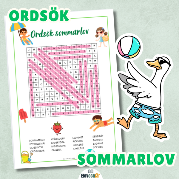 Ordsök Sommarlov 16 ord + facit (sammansatta ord)